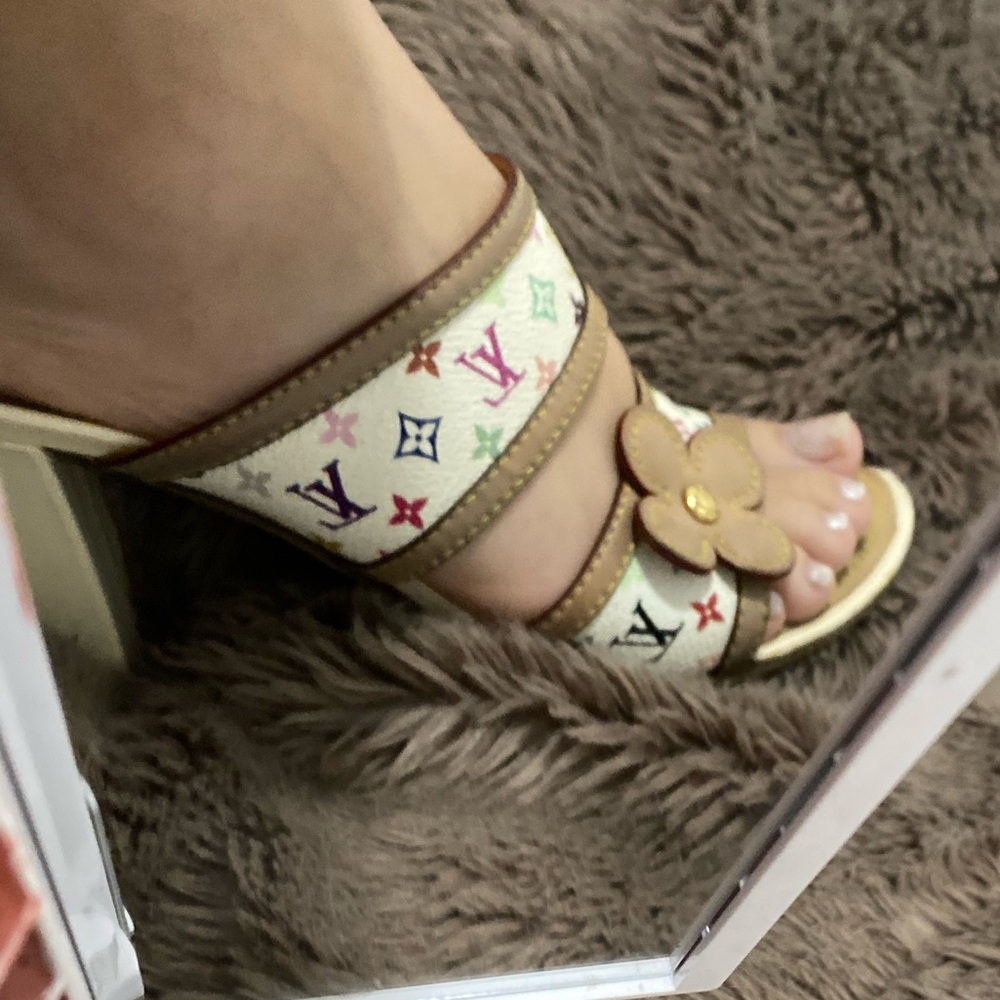 RARE Louis Vuitton Murakami Mule Multicolor White Monogram Women Size US 7.5